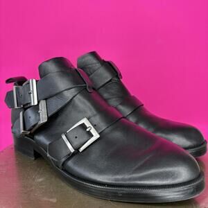 Zara Black Leather Multi Buckle Strap Ankle Boot EU 40